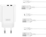 XO hálózati töltő CE34 2x USB 2, 4A fehér + Lightning kábel
