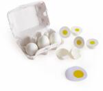 Hape Egg Carton 3 oua fierte tari cu coaja usor detasabila si 3 oua prajite, jucarie educationala realista pentru copii de la varsta de trei ani din lemn (E3156) Bucatarie copii
