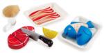 Hape Set de peste si carne Hape Set de fantezie Set de mancare din lemn pentru copii, Set de gatit cu ingrediente si accesorii cu velcro (E3155) Bucatarie copii