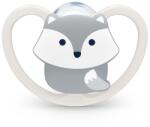 Nuk Силиконова залъгалка NUK - Space, Сиво Лисиче с кутия за стерилизиране, 0-6 m (10730269-сива)