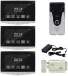 PNI Kit videointerfon PNI DF780 cu 3 monitoare, ecran 7 inch, slot card, comanda 2 porti, inregistrare miscare eveniment - securis