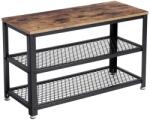 LEOBERT Loft cipősszekrény ülőkével, 2 polc, fém-fa, 73×30×45 cm, rusztikus barna (model_2008_1)