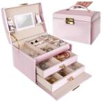 Beautylushh Rózsaszín, kulcsra zárható ékszerdoboz tükörrel, 20 rekesszel (00006400)