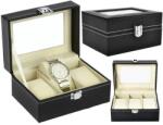  3 rekeszes fekete óratartó- és ékszerdoboz átlátszó tetővel (00008513)