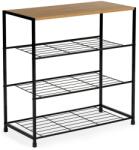 ModernHome Fém cipőtartó állvány, 3 szintes fa tetőpolccal, 63×63×30 cm, fekete (XJ633063A1)