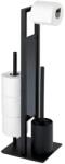 Ruhhy 3 az 1-ben matt fekete WC-papír állvány kefével és tartalék tárral (00024397)