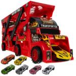 Kruzzel Piros autószállító kamion indítóval, 3 szintes pótkocsi + 6 fém autó (00022515)