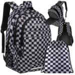Kruzzel 22 l-es fekete kockás Oxford 600D hátizsák tornazsákkal (00024530)