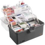 Ruhhy Nagy, kétszintes gyógyszer-tároló bőrönd, 32×22, 5×19 cm, szürke/átlátszó (00024499)