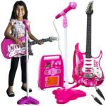  Gyerek elektromos gitár szett mikrofonnal és erősítővel, rózsaszín (00022407)