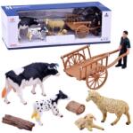 Jokomisiada Kézzel festett farm állatfigura készlet - bika, borjú, juh, bárány, gazda (16100)