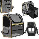 PETSI Hordozható, bővíthető állat­hátizsák macskákhoz és kutyákhoz, 46×29×42 cm, szürke (TR-1001)