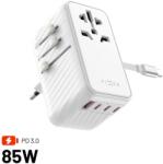 FIXED Voyager Travel GaN PD 85W EU UK és USA/AUS számára 4x USB-C és 1x USB, fehér (FIXCT85-4C1A-WH)
