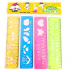  Rajzsablon, vonalzó 4db-os betűkkel, számokkal, alakzatokkal