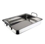INOXIBAR rozsdamentes tepsi, fogantyúval. 18/10 acélból. Belső méret: 38, 1 x 30 x 6 cm Külső méret: 40, 5 x 32 x 6 cm (18199)