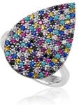  Ezüst Csepp Gyűrű - Színes Cirkon - 15x23 mm