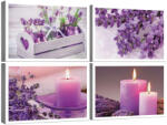  Levendula Gyertyák Vászonkép Szett - 4 Panel - 80x120 cm