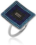  Ezüst Mozaik Gyűrű - Kék Cirkónia - 58-as méret