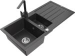 Mexen Andres, gránit mosogató 1000x500x200 mm, 1, 5 kamrás, fekete foltos króm szifonnal és fekete foltos Rita mosogató csaptelep, 6515-76-670300-76 (6515-76-670300-76)