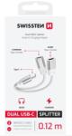 SWISSTEN ADAPTATOR AUDIO ÎNCĂRCARE ELVETIAN TEXTIL USB-C (mascul) / 2x USB-C (femă) 0, 12 M ALB (73502305)