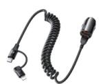 REMAX RUICHY autós töltő USB aljzat (45W, PD gyorstöltő + fix spirál Type-C - lightning kábel) FEKETE (RCC356) (RCC356) - aqua