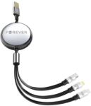 Forever Cablu Incarcare USB-A - Lightning / 2 x USB-C Forever 3in1, 100W, 1.2m, Negru/Argintiu