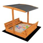  Zárható fa homokozó padokkal és tetővel gyerekeknek Baby Mix 120x120 cm szürke - pepita - 39 560 Ft