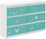  Ifjúsági 6 fiókos Komód 120cm - Elefánt - fehér-türkiz
