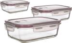 Banquet Lora ételtároló Szett 550+950+1450ml, üveg, Bordó Tetővel