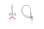 Ezüst gyermek fülbevaló patentzáras pillangó fehér és rózsaszín kővel ródiumbevonatos