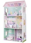 ECOTOYS fából készült 3 emeletes babaház bútorokkal, 4 szobával, 53 cm x 27 cm x 95 cm, színes (4121)