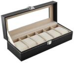 Soulima Fekete üvegfedeles óratartó doboz 6 rekesszel, puha bélés (00001520)