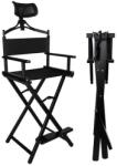 Beautylushh Összecsukható alumínium sminkszék fejtámlával, lábtartóval, 140 kg, fekete (00009957)