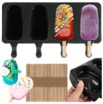 Ruhhy 4 db-os szilikon jégkrémforma 50 db pálcikával , fekete, 25, 5x15x2, 5 cm (00020990)