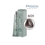 Pro.co Vopsea de par profesionala fara amoniac SUPERB. COLOR 100 ml - Pro. Co - 8 21 BLOND DESCHIS IRISE CENUSIU (U8/21)