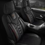 Panda Set Huse Scaune Auto pentru Mazda CX-7 - Panda Toronto, tip Alcantara, cu fermoare pentru bancheta rabatabila, negru cu cusatura rosie, 11 piese