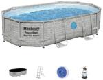 Bestway Piscina structura metalica, ovala, cu pompa nisip, scara, dozator, prelata acoperire, gri, 488x305x107 cm, Bestway Power Steel (BES56946) - artool