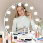  Oglinda machiaj profesionala, Hollywood Star cu 12 becuri LED, cu suport, modul 3 culori, Diametru 60 cm, Cablu de 1 metru