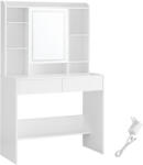 VASAGLE Modern LED Fésülködőasztal Állítható Polcokkal Fehér