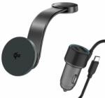 4smarts indukciós autós töltő 15W + autós szivargyújtó töltő 1xUSB és 1x Type-C csatlakozással és Type-C kábellel - szürke