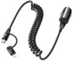 REMAX RUICHY încărcător auto priză USB (45W, încărcător rapid PD + bobină fixă Type-C - cablu Lightning) NEGRU (RCC356)
