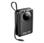 REMAX SCUBA încărcător de urgență Type-C + priză fulger (20000mAh, 35W, încărcător rapid PD, afișaj LED + cablu fix Type-C) NEGRU (RPP-73)