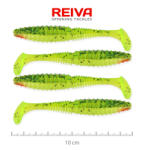 Reiva Zander Power Shad 10cm 7, 05gr 4db/cs (Zöld-Narancs Flitter) Plasztik csali (9901-146)