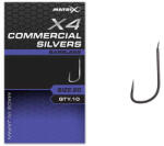 Matrix X4 Commercial Silvers 16 Barbless Lapkás, Szakáll Nélküli Horog 10db (GHK180)