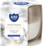 AURA Декоративна свещ с аромат aura white flowers и горене 24 часа (sn71-179)