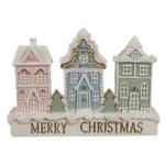 Clayre & Eef Mézeskalács Merry Christmas házsor színes, 13x4x10cm, műanyag dekorfigura
