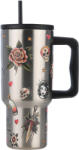 Estia Home Art Straw Tumbler XL Save the Aegean Reciclabil Pahar cu Mâner Termos din Oțel Inoxidabil Fără BPA 900 ml Old School Ink cu Pai și Mâner 01-32050 (01-32050)