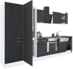 Leziter Yorki 330 konyhabútor fehér korpusz, selyemfényű antracit front alsó sütős elemmel polcos szekrénnyel és alulfagyasztós hűtős szekrénnyel (L330FHAN-SUT-PSZ-AF) - geminiduo