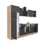 Leziter Yorki 280 konyhabútor sonoma tölgy korpusz, selyemfényű antracit front alsó sütős elemmel felülfagyasztós hűtős szekrénnyel (L280STAN-SUT-FF) - geminiduo