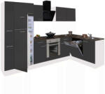 Leziter Yorki 310sarok konyhabútor fehér korpusz, selyemfényű antracit front alsó sütős elemmel felülfagyasztós hűtős szekrénnyel (LS310FHAN-SUT-FF) - geminiduo